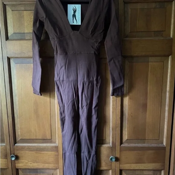 (NWT) Naked Wardrobe Brown Long Sleeve Jumpsuit - Picture 3 of 4